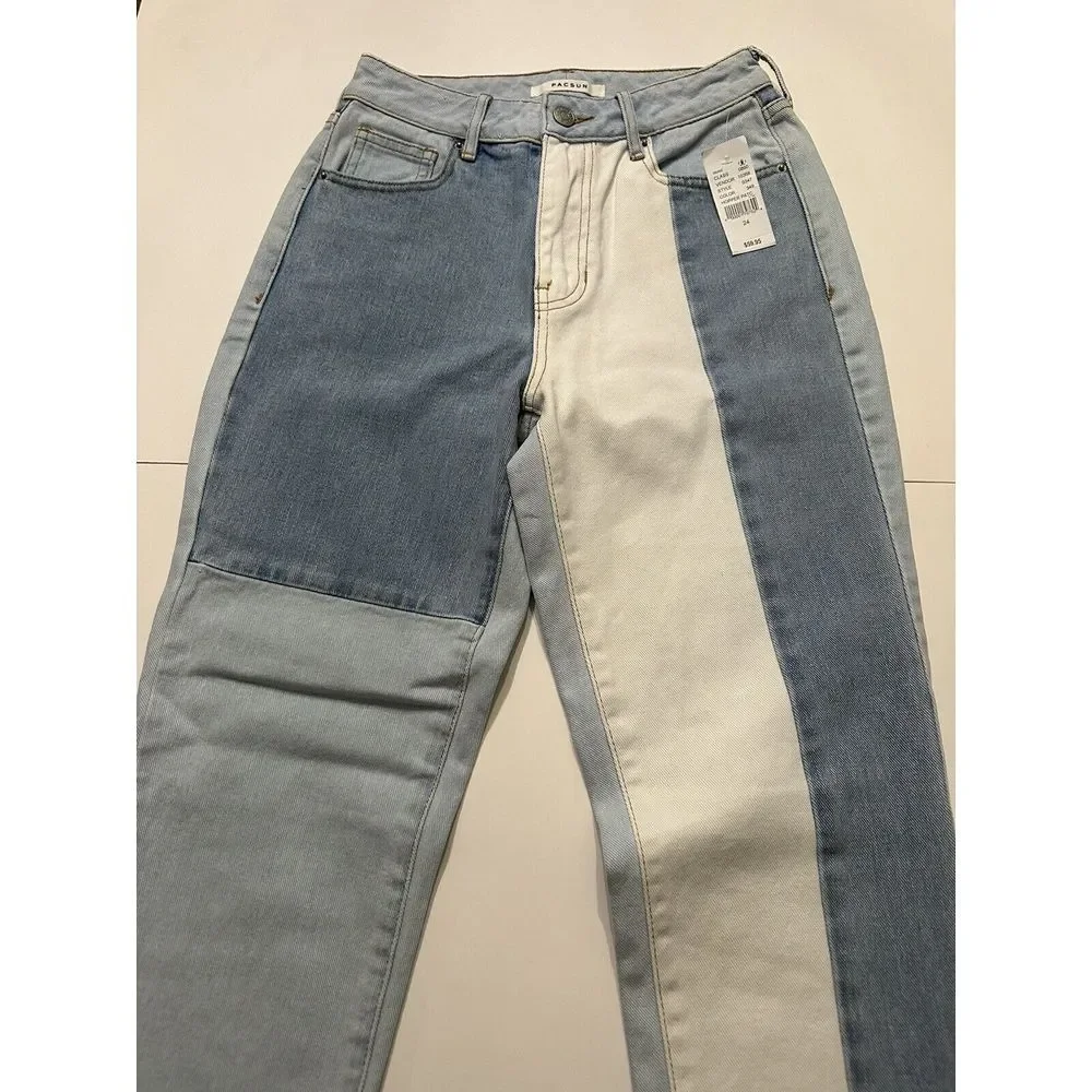 PACSUN Eco Hopper Patch Mom Jeans  Size 24 Light Wash High Rise Straight Leg NWT - Picture 2 of 12